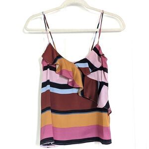 Tucker Assymetical Ruffle Tank Top Mesa Stripe in Stretch Georgette Silk Blouse